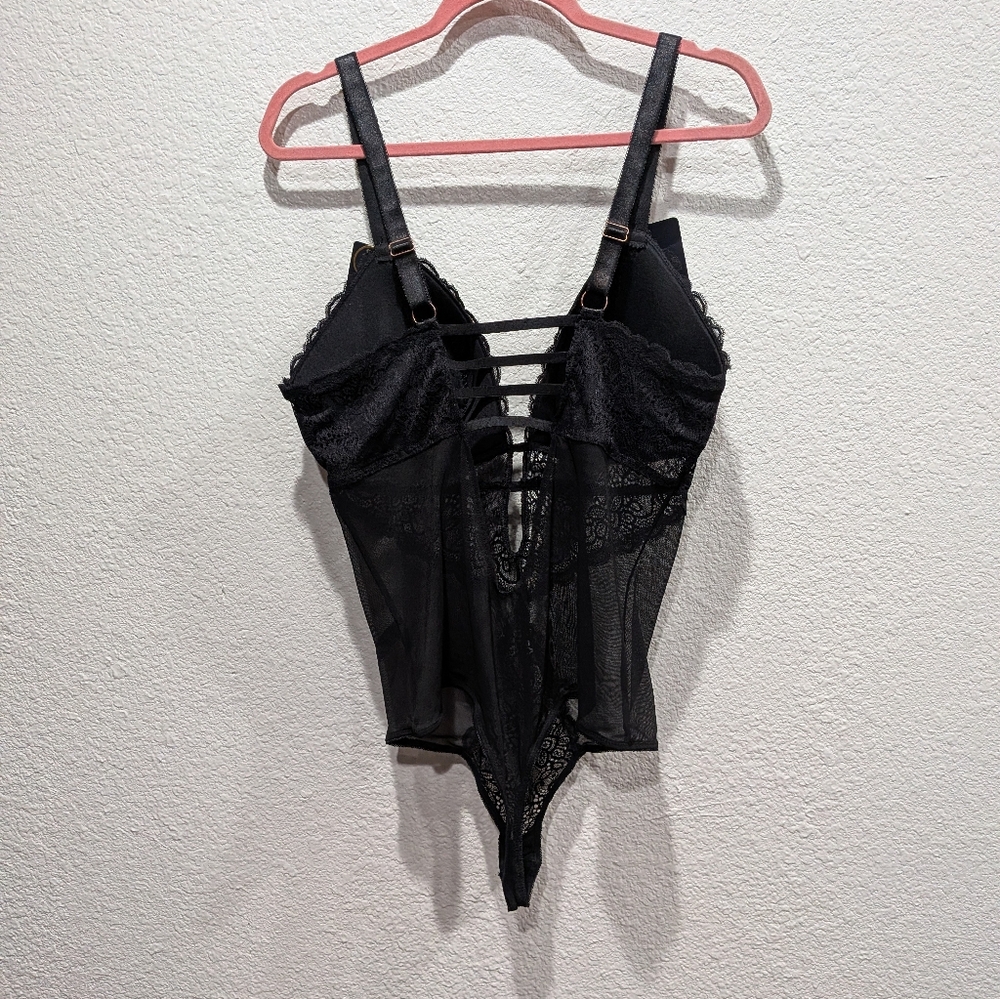 Rachel Roy Curvy Lace High Cut Teddy Bodysuit Black 1X NWT Sheer Lingerie - Picture 10 of 10